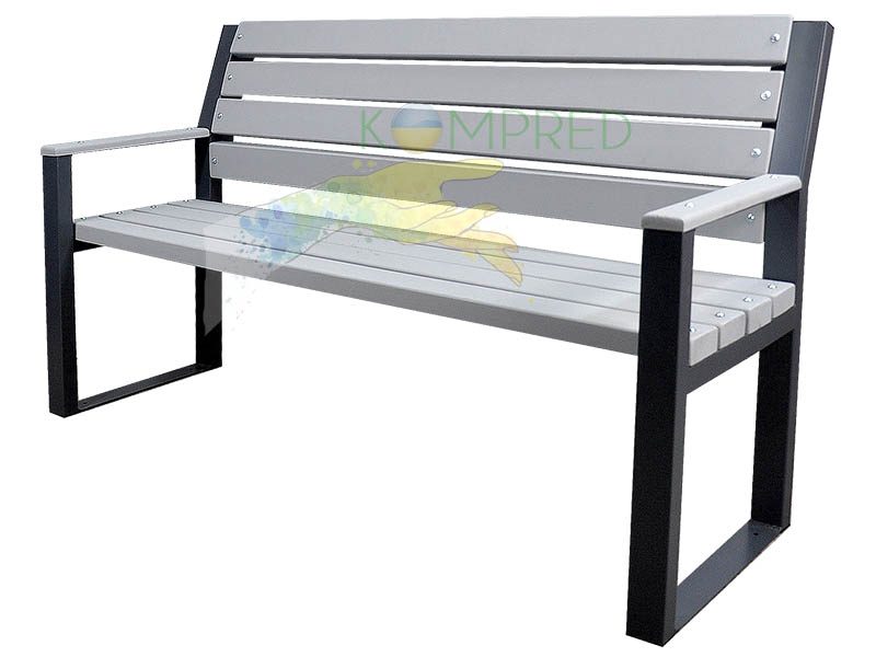 Лавка зі спинкою металева з дерев'яним сидінням 2000*600*915 КОМПРЕД OL657/3